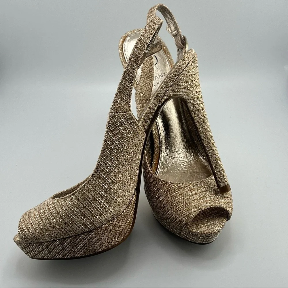Adrianna Papell Rita Gold Silver Slingback Heels Metallic Platform Women's 6.5